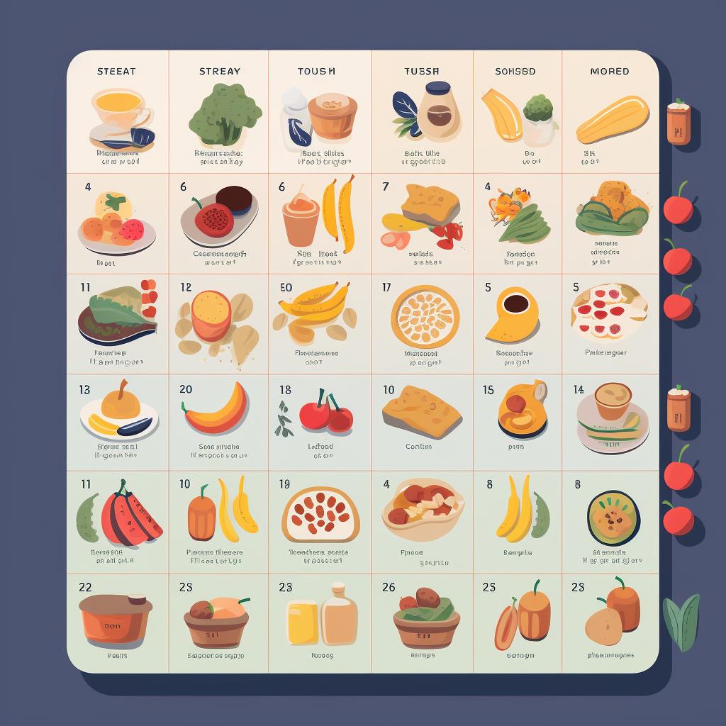 A calendar with meals planned for each day of the week